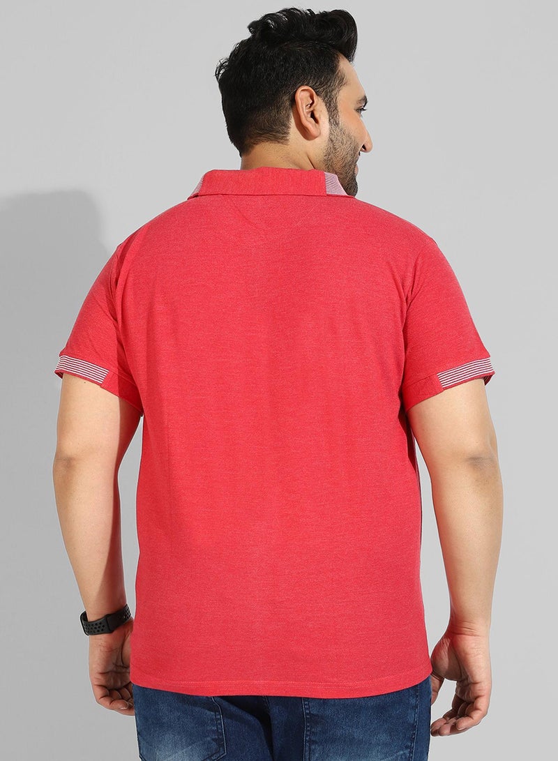 Instafab Plus Men's Solid Red Regular Fit Casual T-Shirt - Image 3